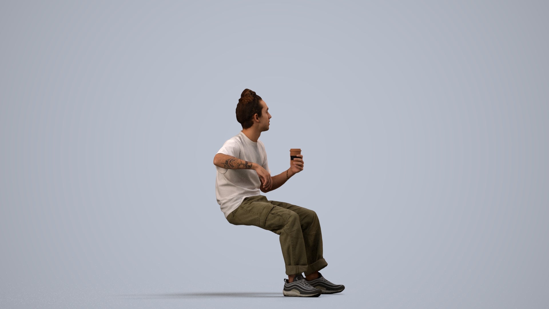 scanned 3D man casual sitting, photogrammetry people for Enscape and V-Ray, side view render