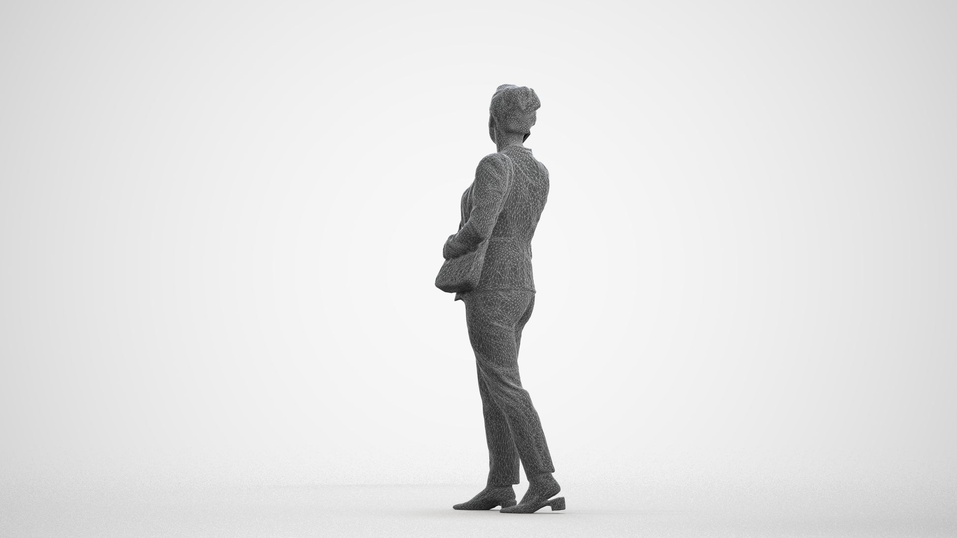 3D people model woman casual walking, scanned human for 3ds Max rendering, wireframe front view