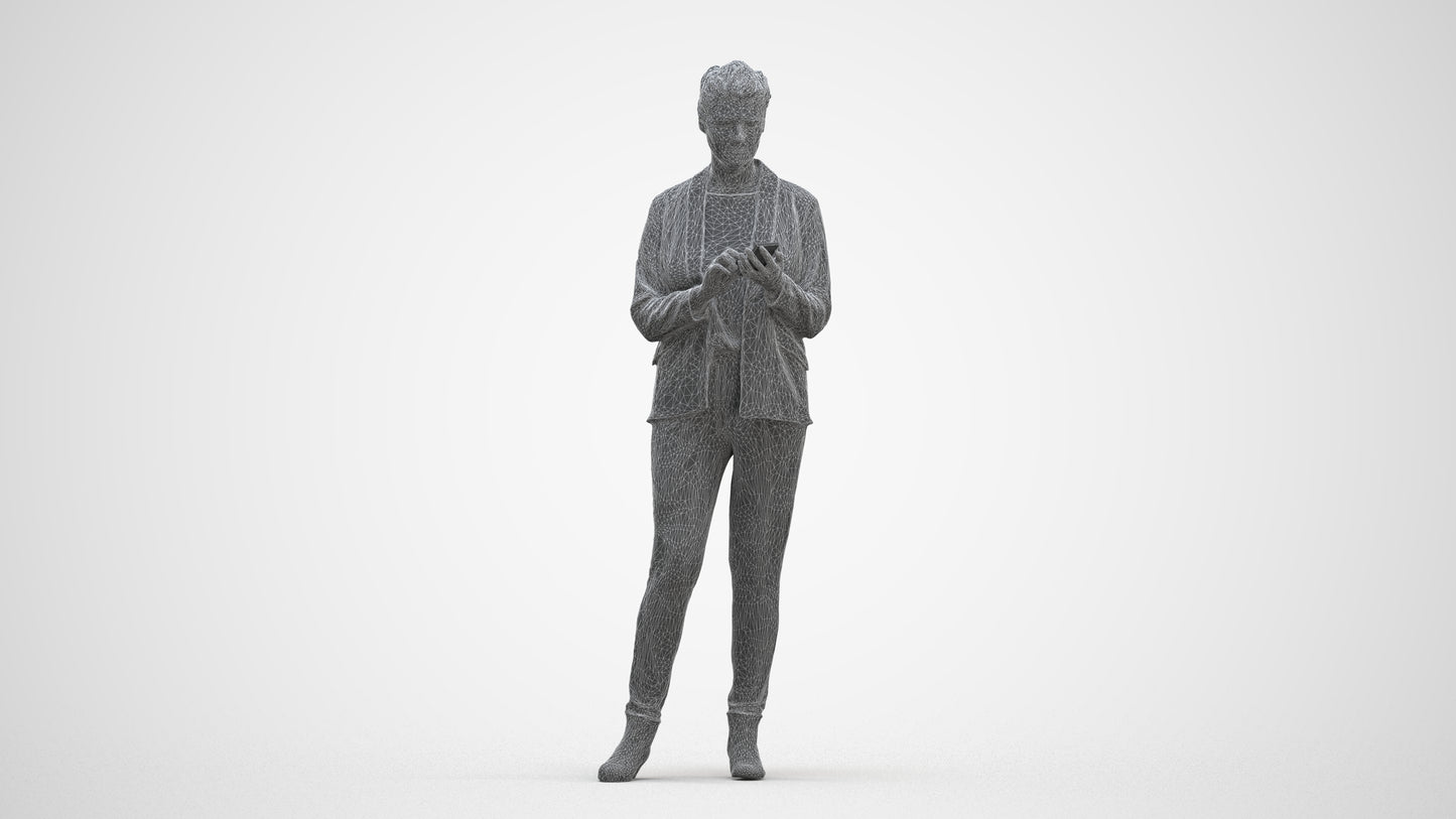 realistic 3D human woman business standing, archviz people FBX OBJ for Blender, three-quarter front view render