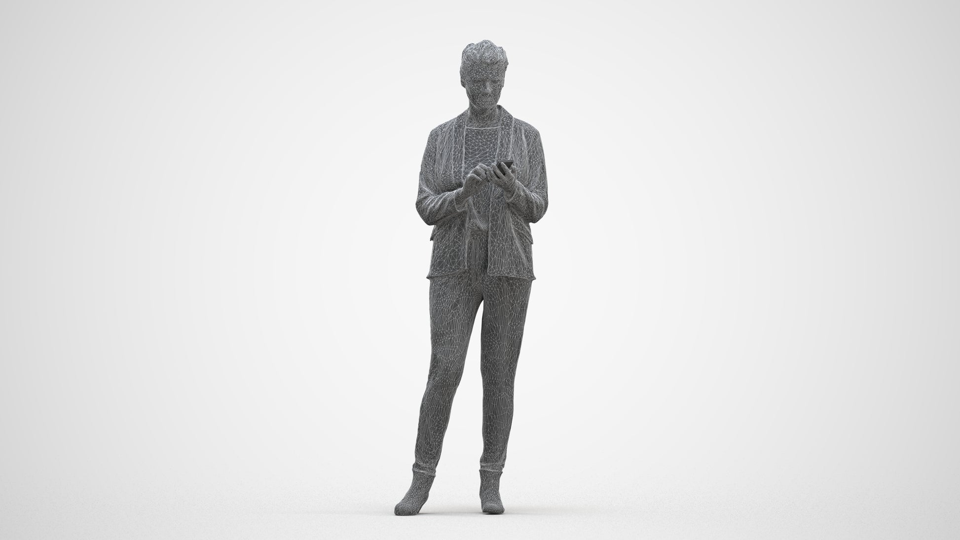 realistic 3D human woman business standing, archviz people FBX OBJ for Blender, three-quarter front view render
