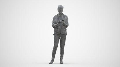 realistic 3D human woman business standing, archviz people FBX OBJ for Blender, three-quarter front view render