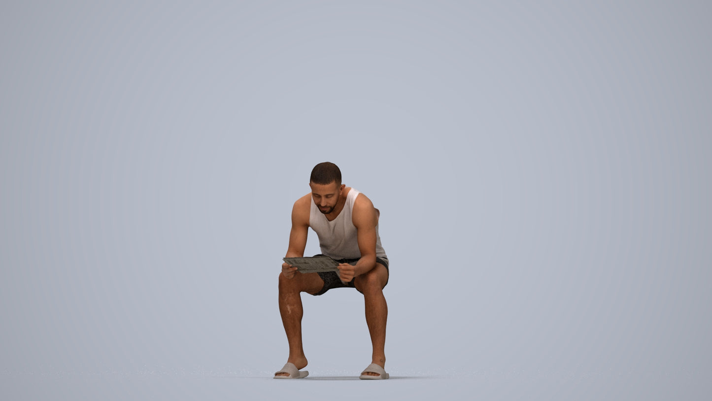 realistic 3D people man casual sitting, render-ready for V-Ray and Corona, FBX OBJ, top-down view render