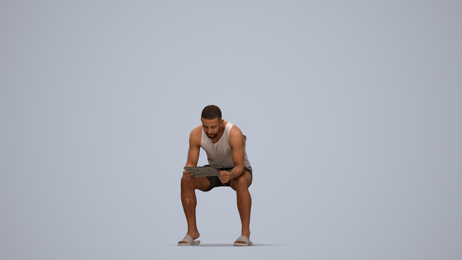 realistic 3D people man casual sitting, render-ready for V-Ray and Corona, FBX OBJ, top-down view render