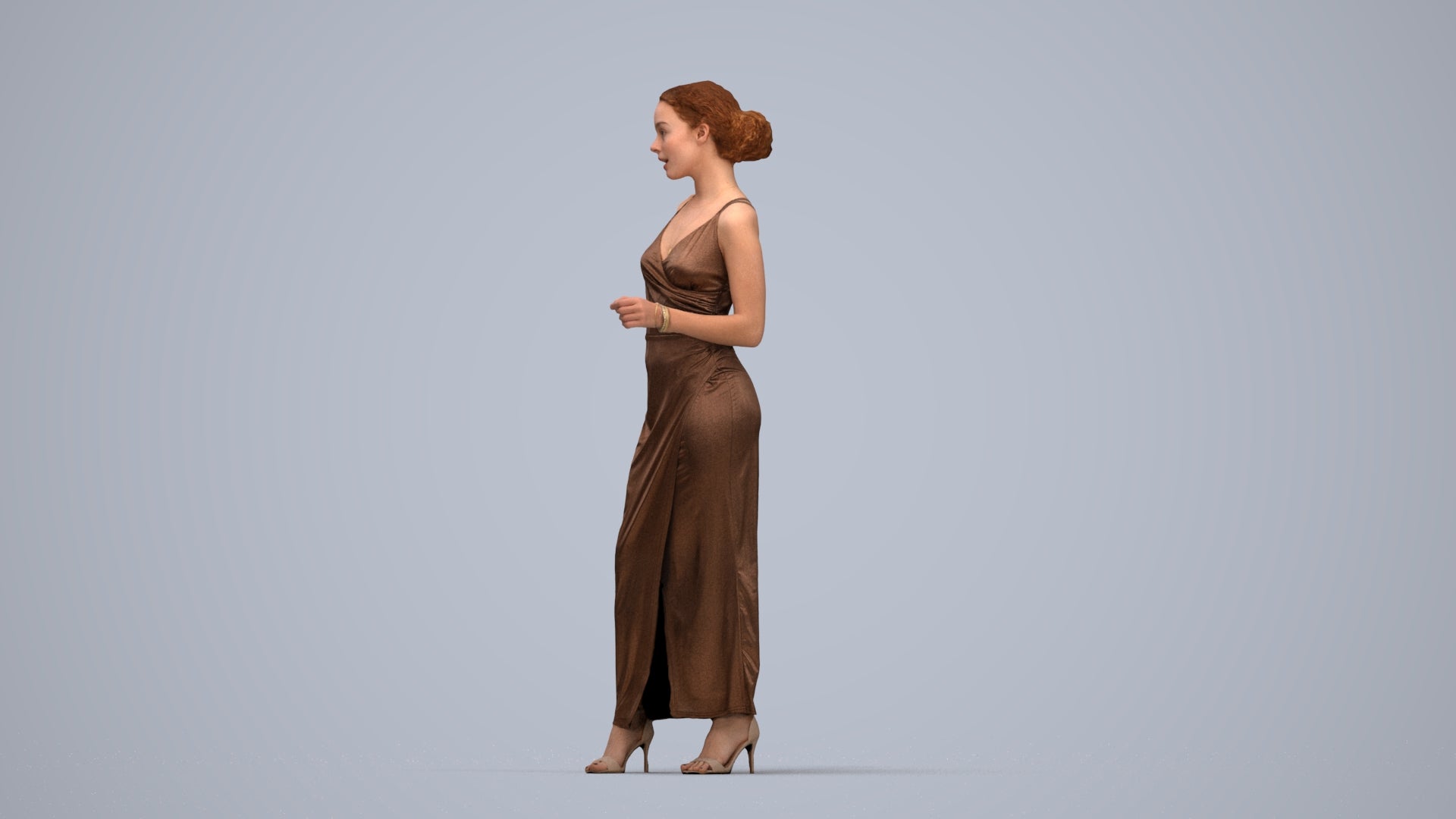 realistic 3D human woman formal formalaffairs, archviz people FBX OBJ for Blender, top-down view render