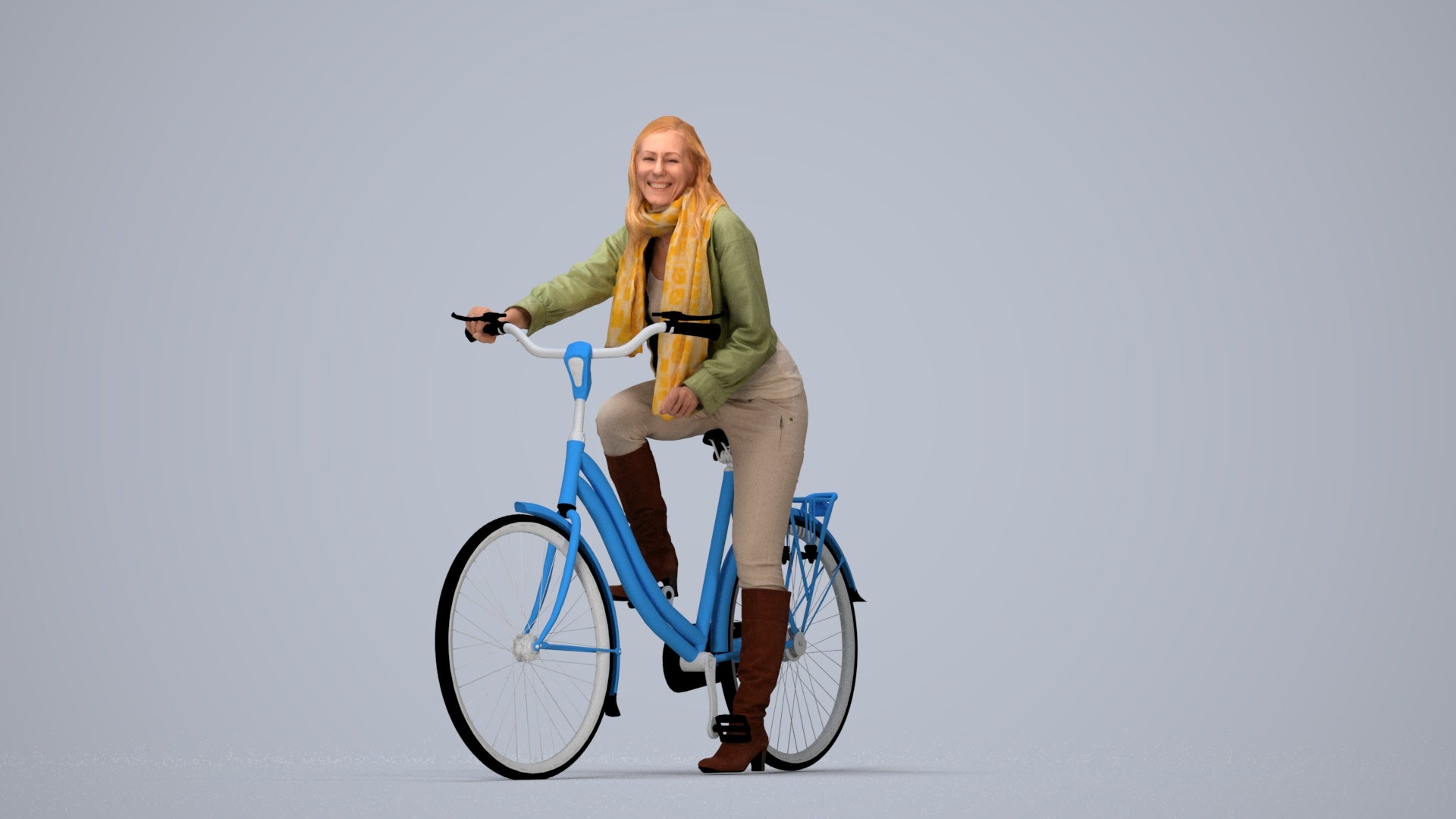 3D people model woman casual cycling, scanned human for 3ds Max rendering, top-down view render
