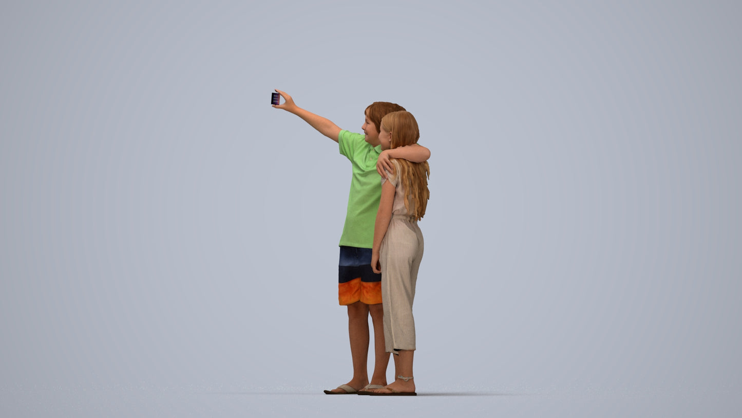 realistic 3D human girl kids, archviz people FBX OBJ for Blender, top-down view render
