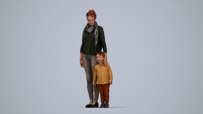 realistic 3D people girl casual kids, render-ready for V-Ray and Corona, FBX OBJ, top-down view render