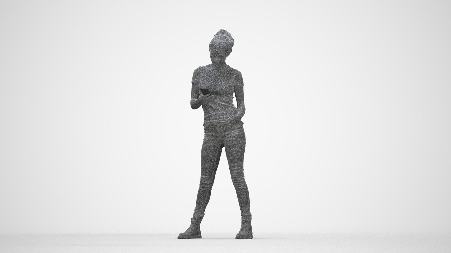 photogrammetry 3D woman casual standing, realistic human model archviz FBX, wireframe back view