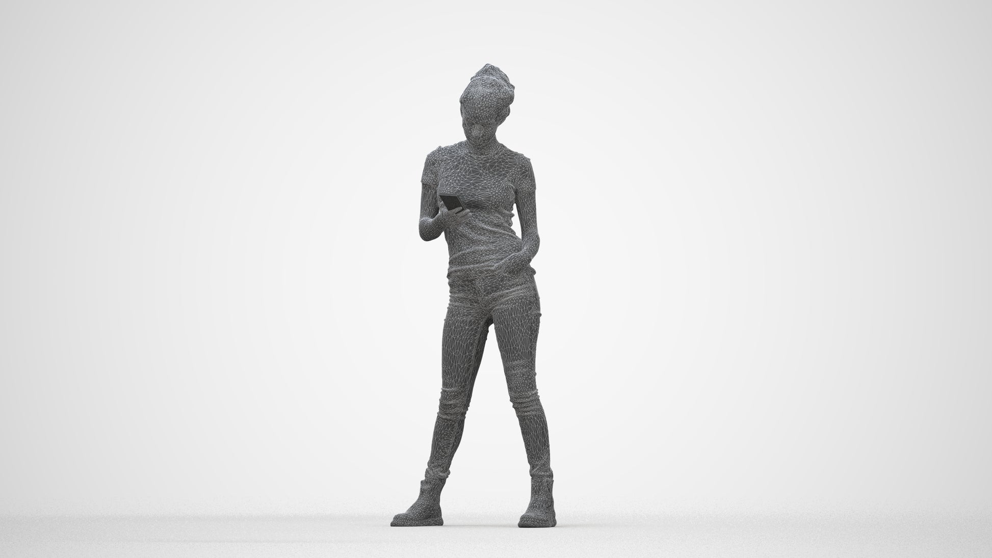 photogrammetry 3D woman casual standing, realistic human model archviz FBX, wireframe back view