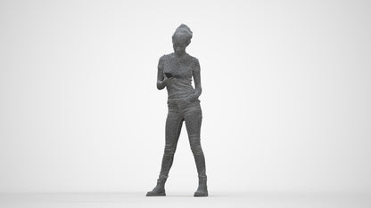photogrammetry 3D woman casual standing, realistic human model archviz FBX, wireframe back view