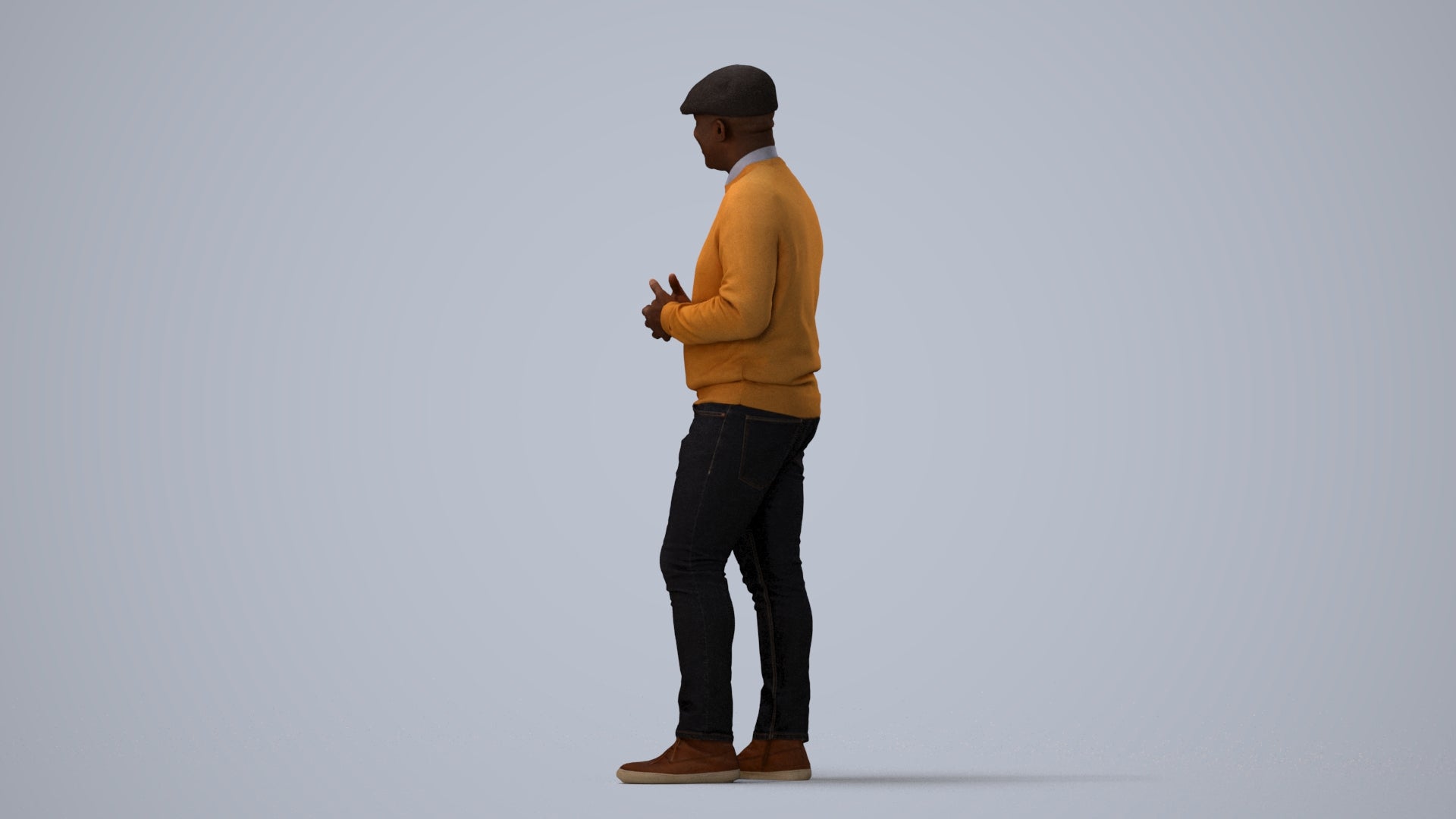 realistic 3D man casual standing, scanned archviz people for Blender and 3ds Max, three-quarter view render