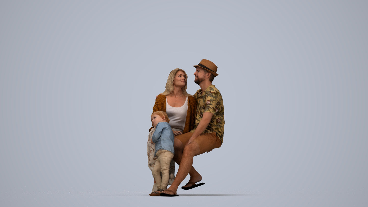 3D scanned girl kids, photorealistic archviz people for Enscape and SketchUp, top-down view render