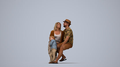 3D scanned girl kids, photorealistic archviz people for Enscape and SketchUp, top-down view render
