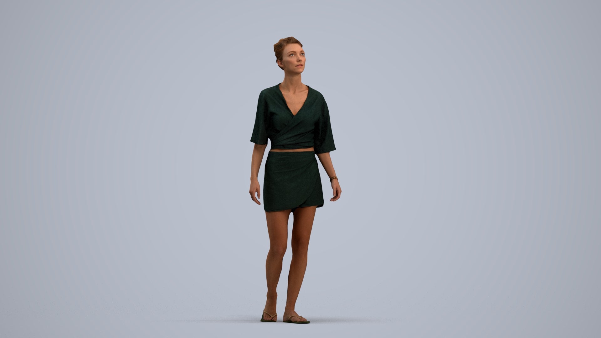 realistic 3D people woman casual walking, render-ready for V-Ray and Corona, FBX OBJ, standing pose render