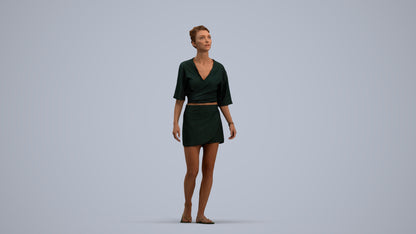 realistic 3D people woman casual walking, render-ready for V-Ray and Corona, FBX OBJ, standing pose render