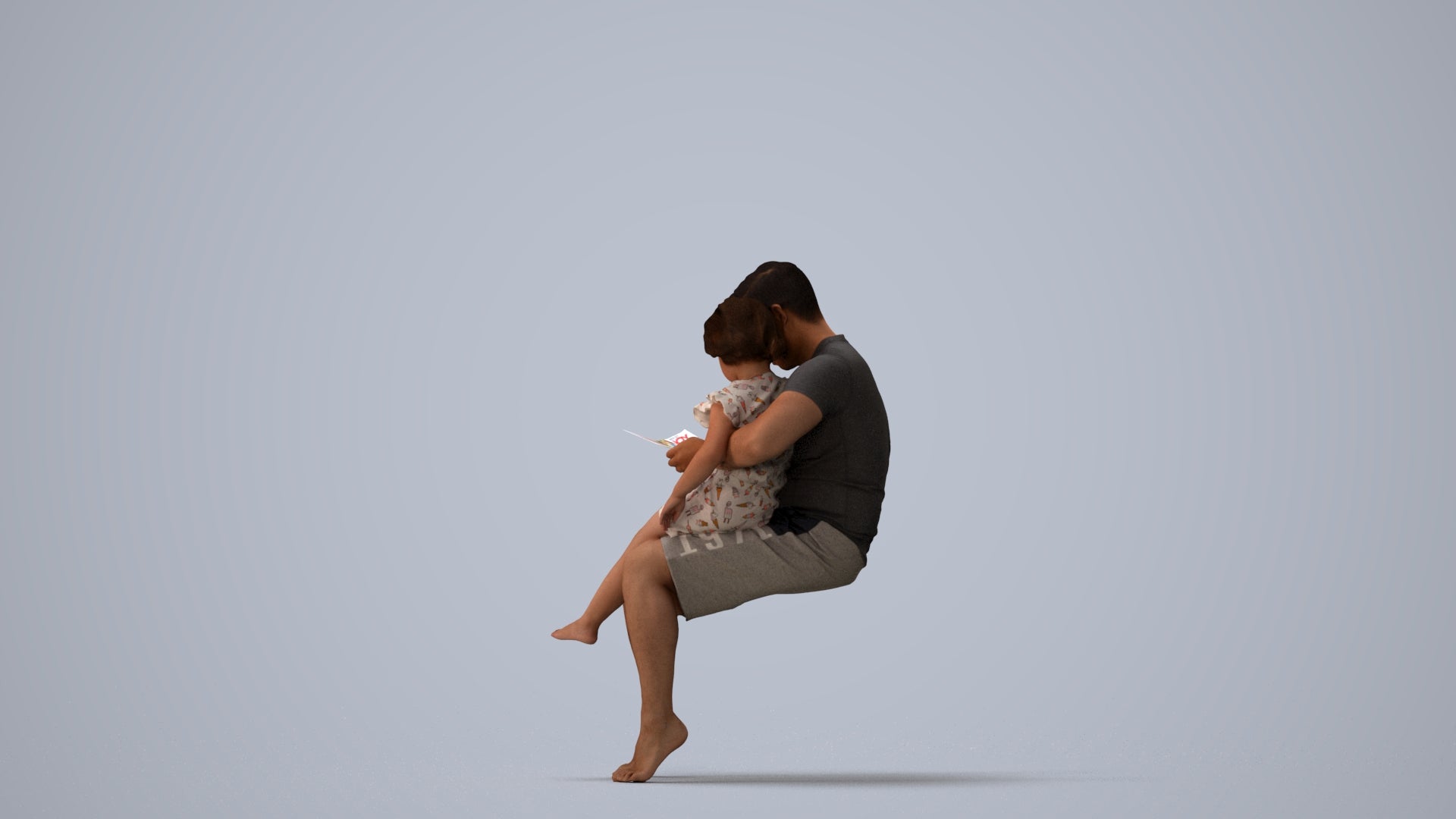 realistic 3D people woman casual kids, render-ready for V-Ray and Corona, FBX OBJ, three-quarter view render