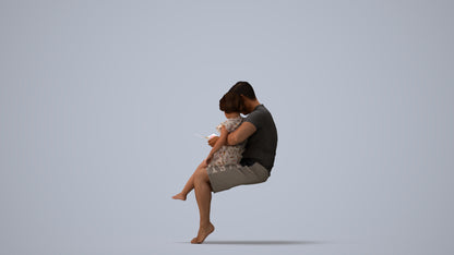 realistic 3D people woman casual kids, render-ready for V-Ray and Corona, FBX OBJ, three-quarter view render