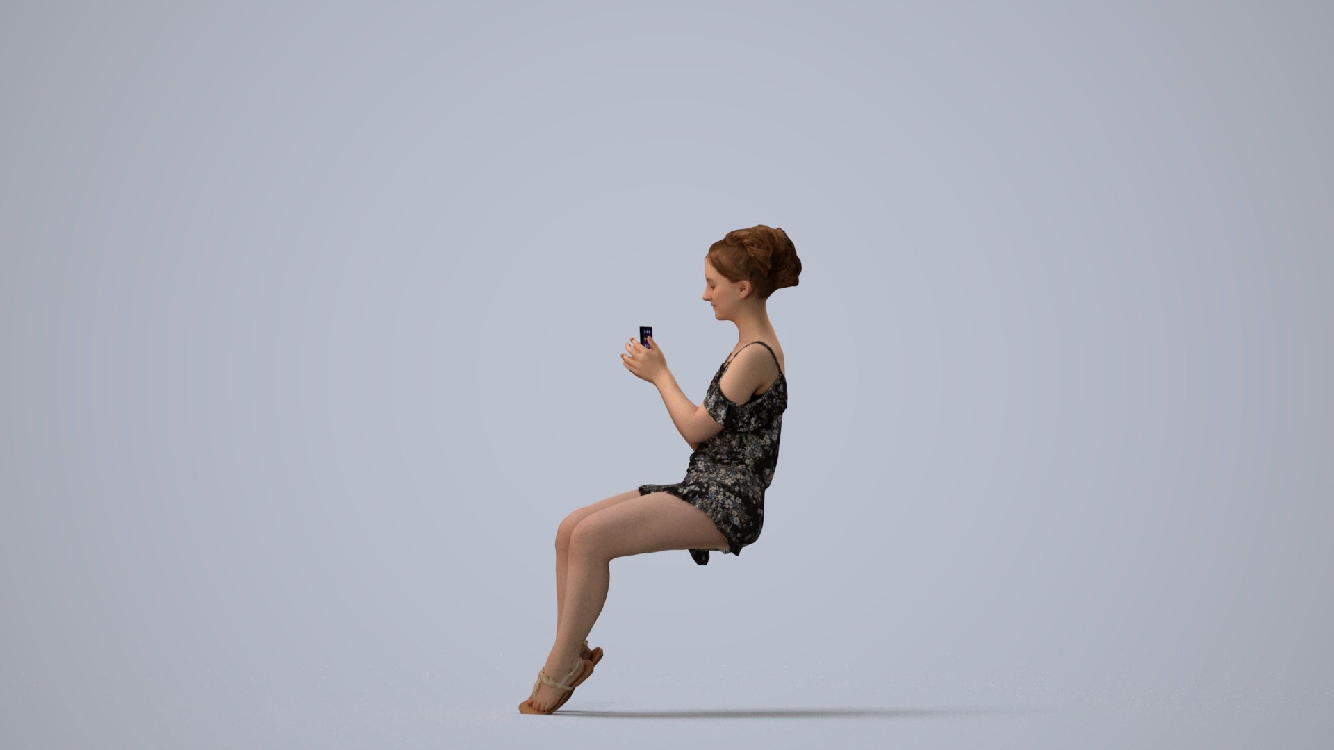 realistic 3D human girl casual kids, archviz people FBX OBJ for Blender, three-quarter view render