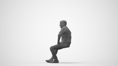 scanned 3D man casual sitting, photogrammetry people for Enscape and V-Ray, square thumbnail