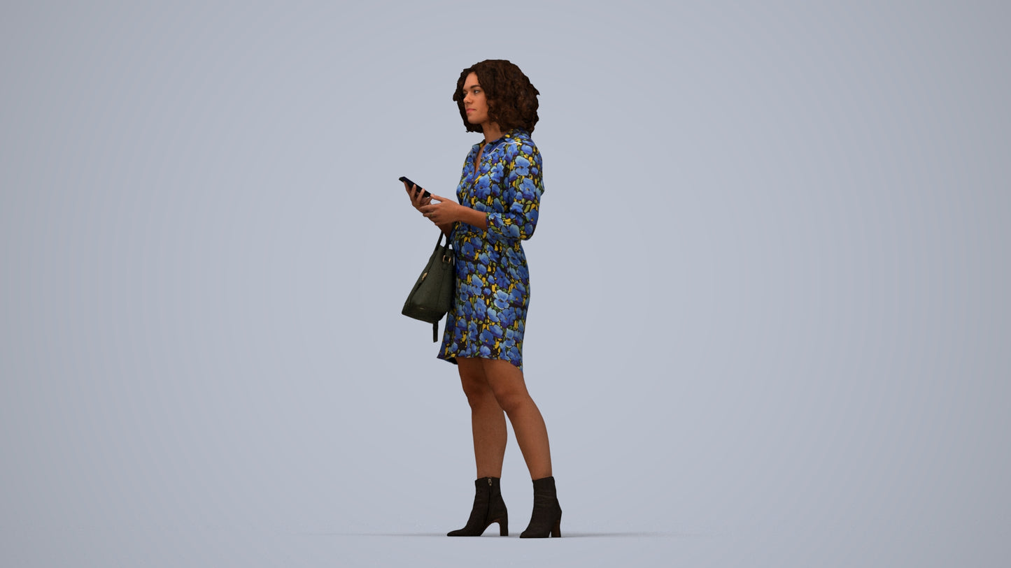 3D scanned woman standing casual, photorealistic archviz people for Enscape and SketchUp, top-down view render