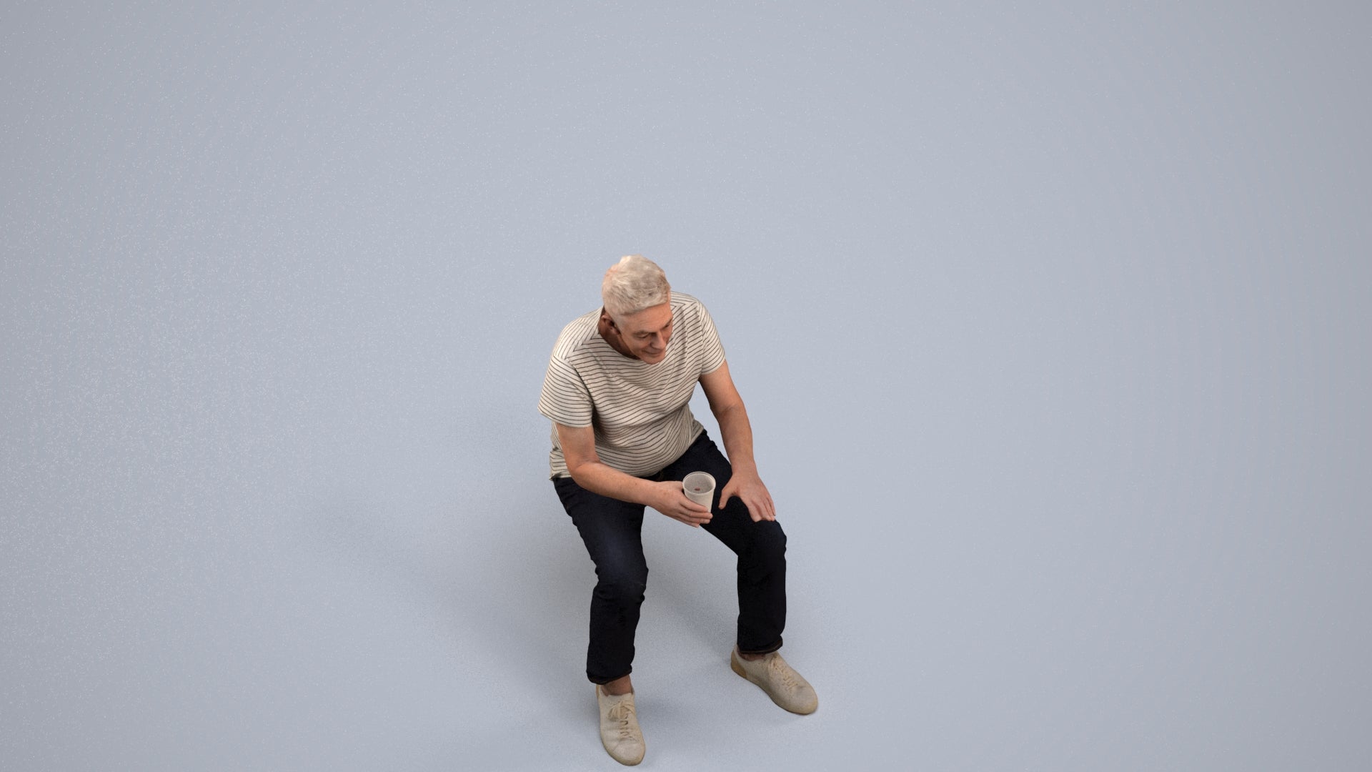 realistic 3D human senior man casual sitting, archviz people FBX OBJ for Blender, back view render