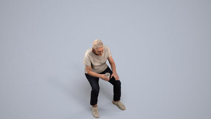 realistic 3D human senior man casual sitting, archviz people FBX OBJ for Blender, back view render