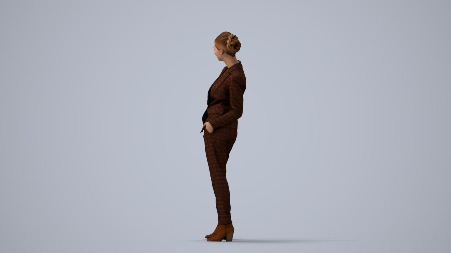 3D scanned woman business, photorealistic archviz people for Enscape and SketchUp, three-quarter view render