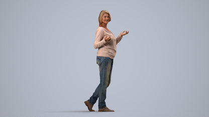 realistic 3D human woman casual walking, archviz people FBX OBJ for Blender, side view render