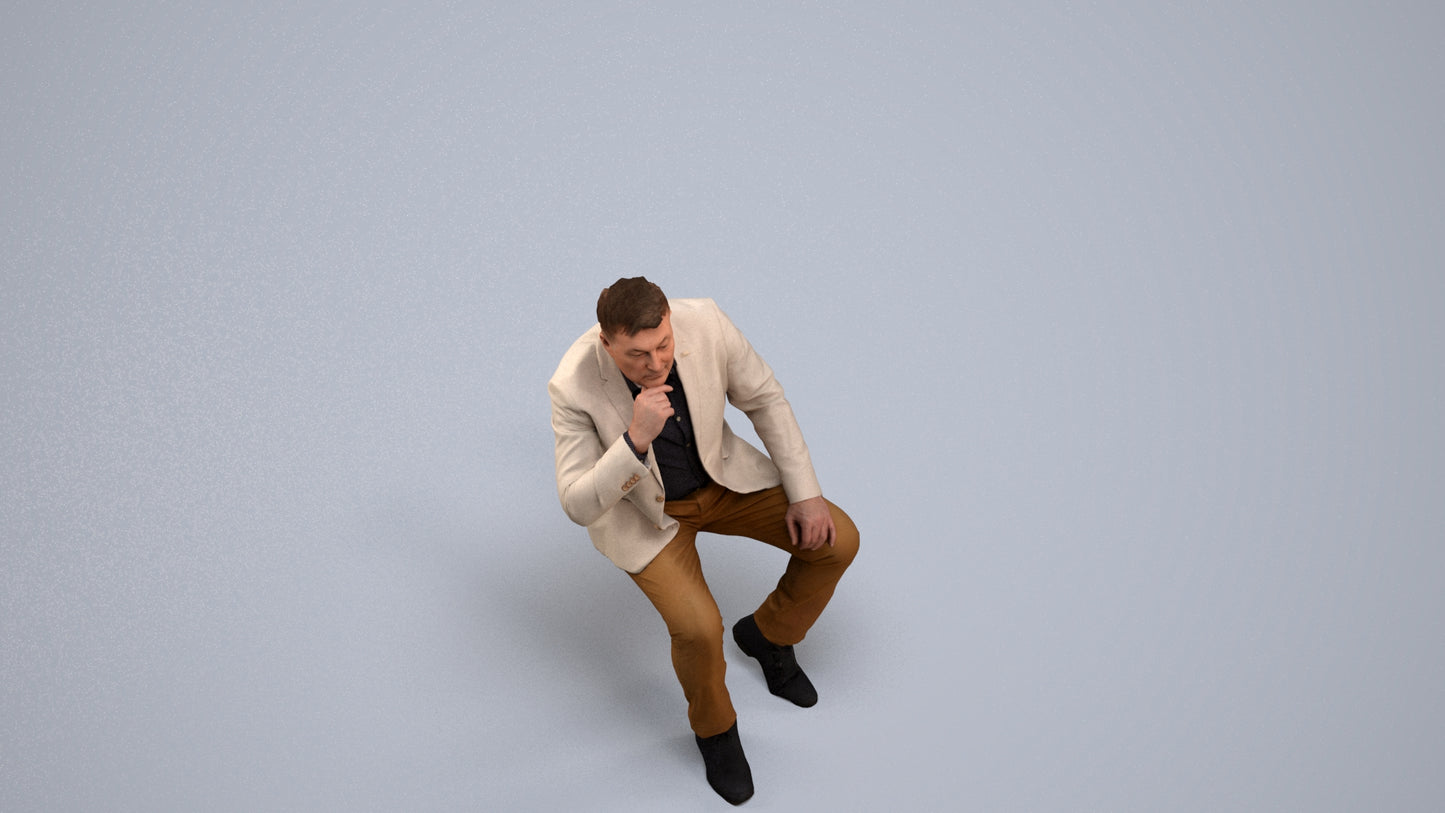 3D human model man business, photogrammetry scanned person for archviz, back view render