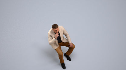 3D human model man business, photogrammetry scanned person for archviz, back view render