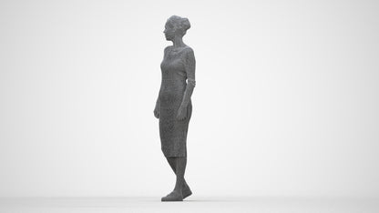 3D scanned woman walking casual, photorealistic archviz people for Enscape and SketchUp, wireframe back view