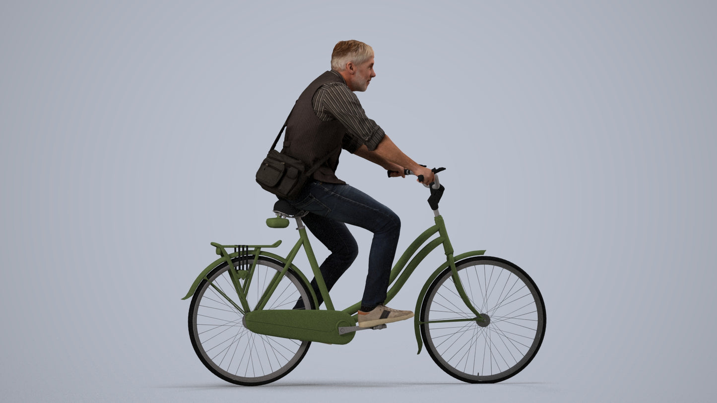 3D people model man casual cycling, scanned human for 3ds Max rendering, side view render