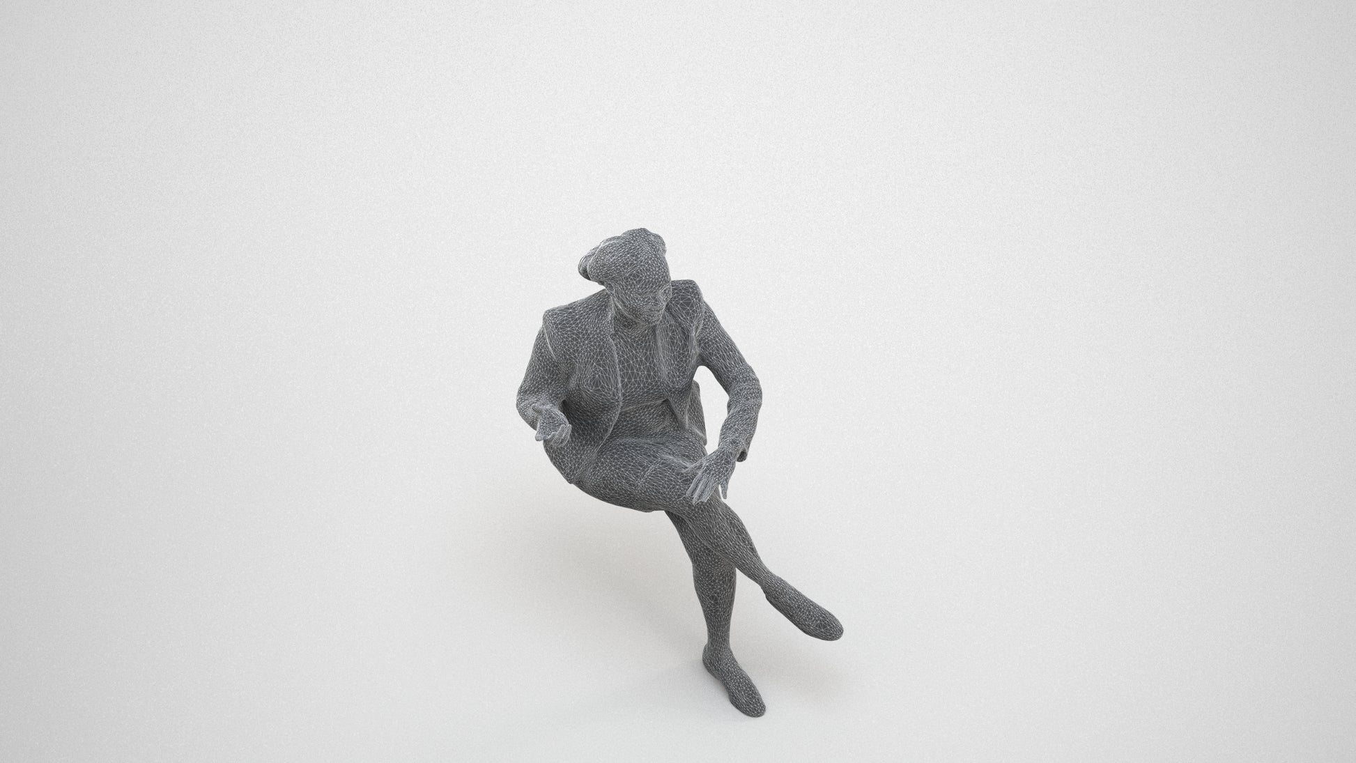 scanned 3D woman business sitting, photogrammetry people for Enscape and V-Ray, wireframe three-quarter view