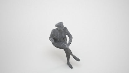 scanned 3D woman business sitting, photogrammetry people for Enscape and V-Ray, wireframe three-quarter view