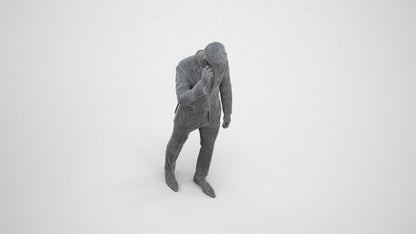 3D human model man business, photogrammetry scanned person for archviz, wireframe three-quarter view