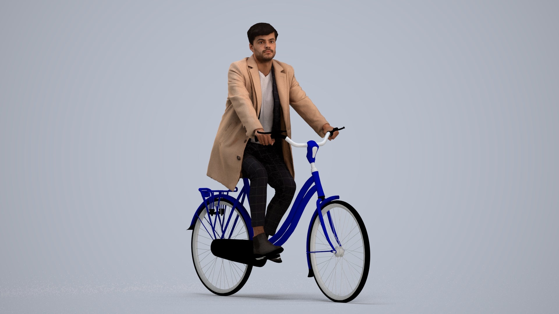 3D scanned man cycling business, photorealistic archviz people for Enscape and SketchUp, standing pose render