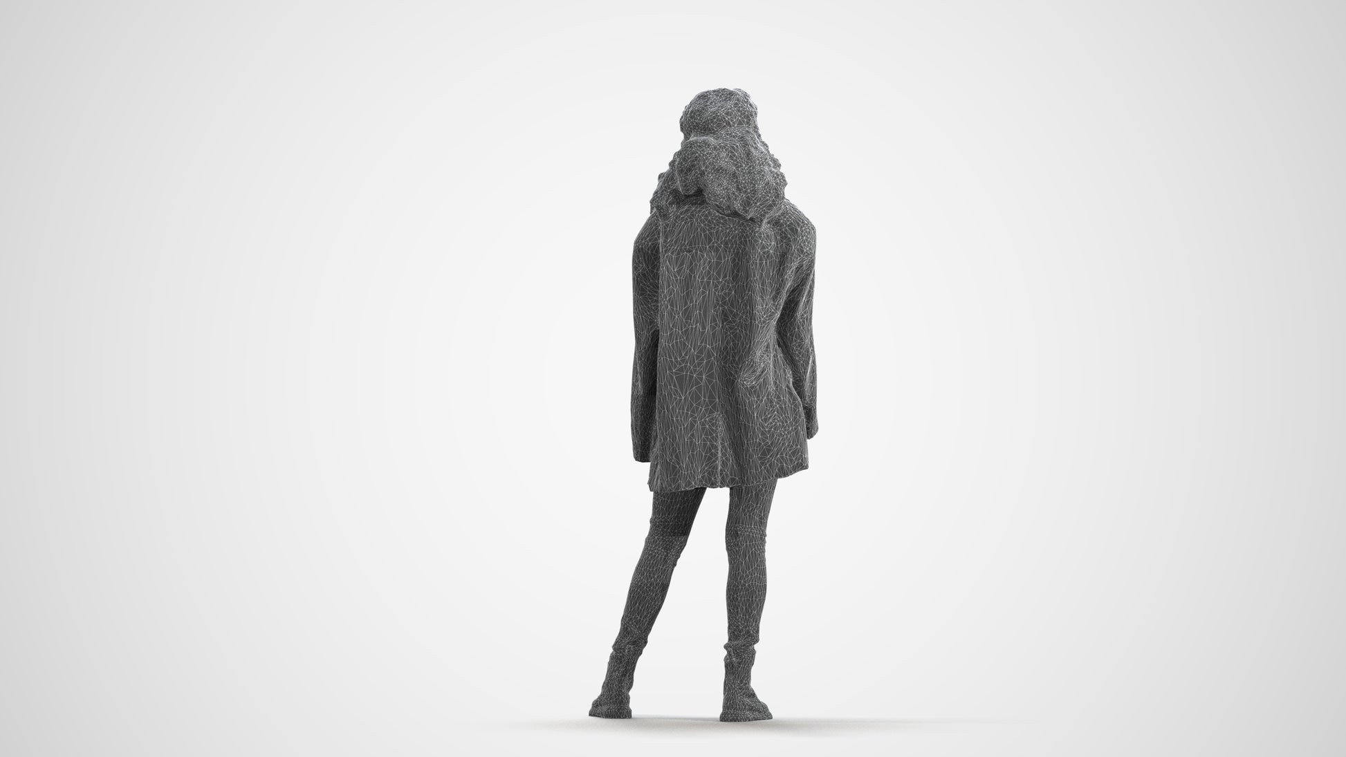 realistic 3D human woman casual standing, archviz people FBX OBJ for Blender, wireframe front view