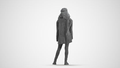 realistic 3D human woman casual standing, archviz people FBX OBJ for Blender, wireframe front view