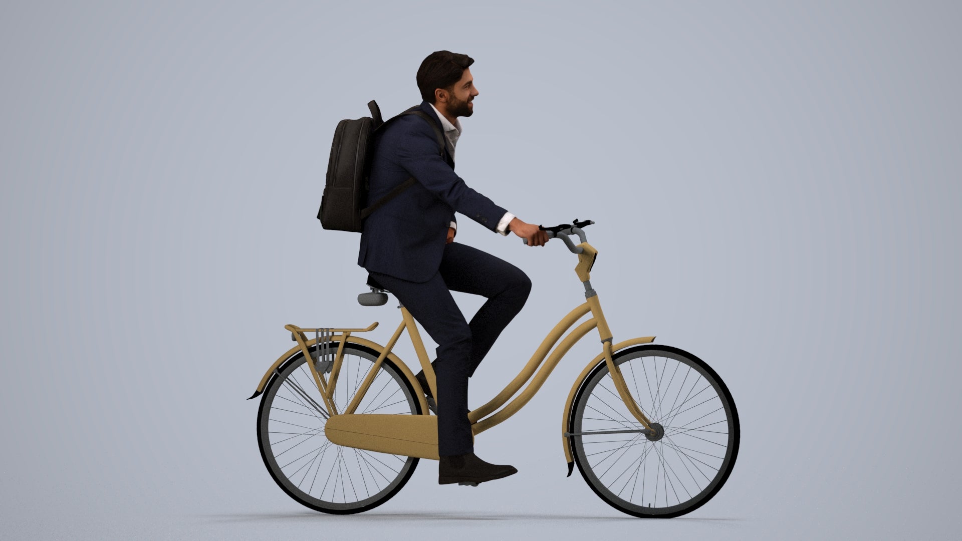 3D people model man business cycling, scanned human for 3ds Max rendering, side view render