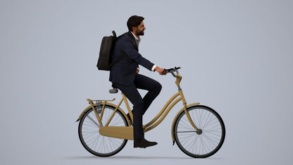 3D people model man business cycling, scanned human for 3ds Max rendering, side view render
