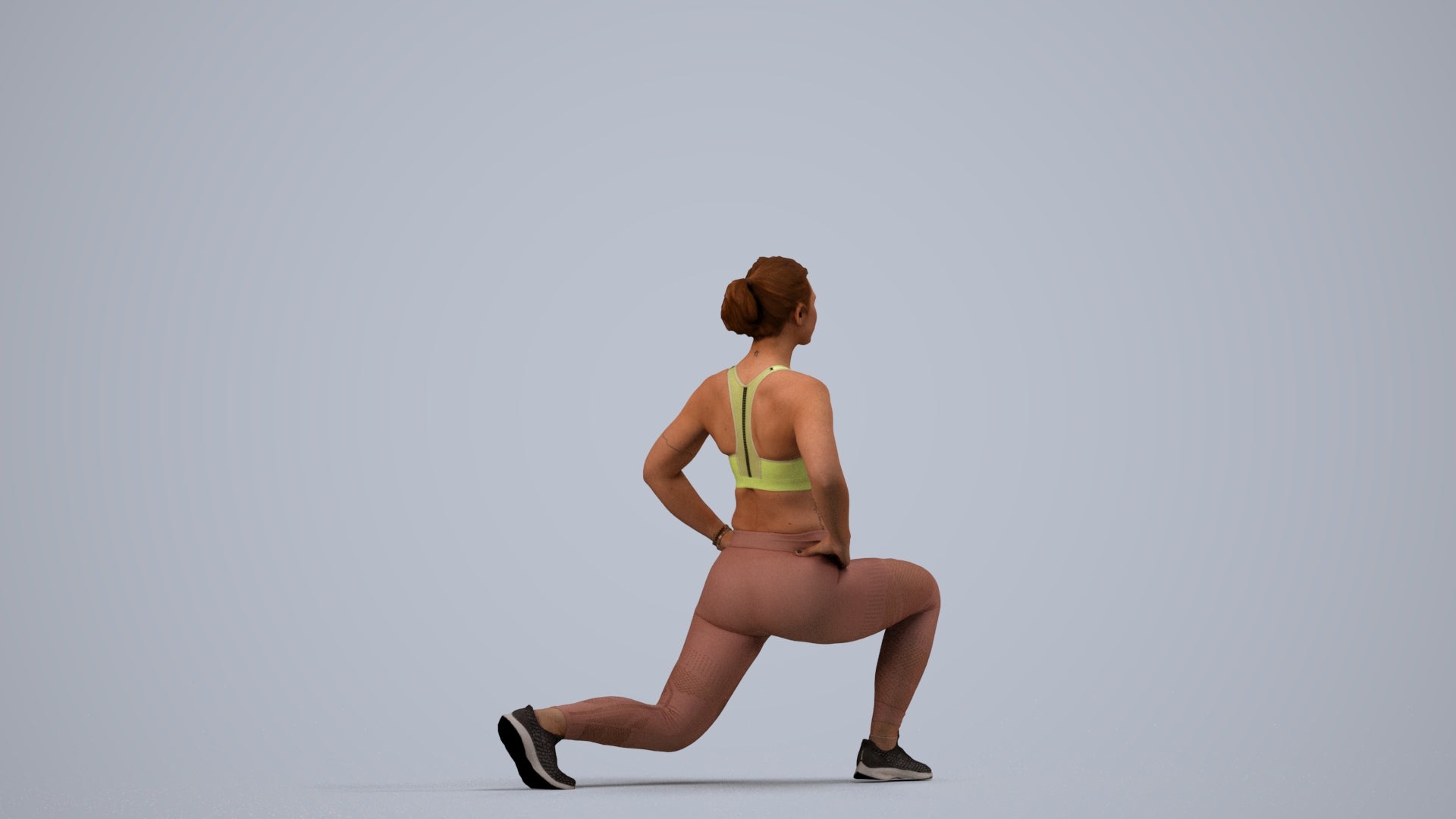 realistic 3D human woman sport, archviz people FBX OBJ for Blender, side view render
