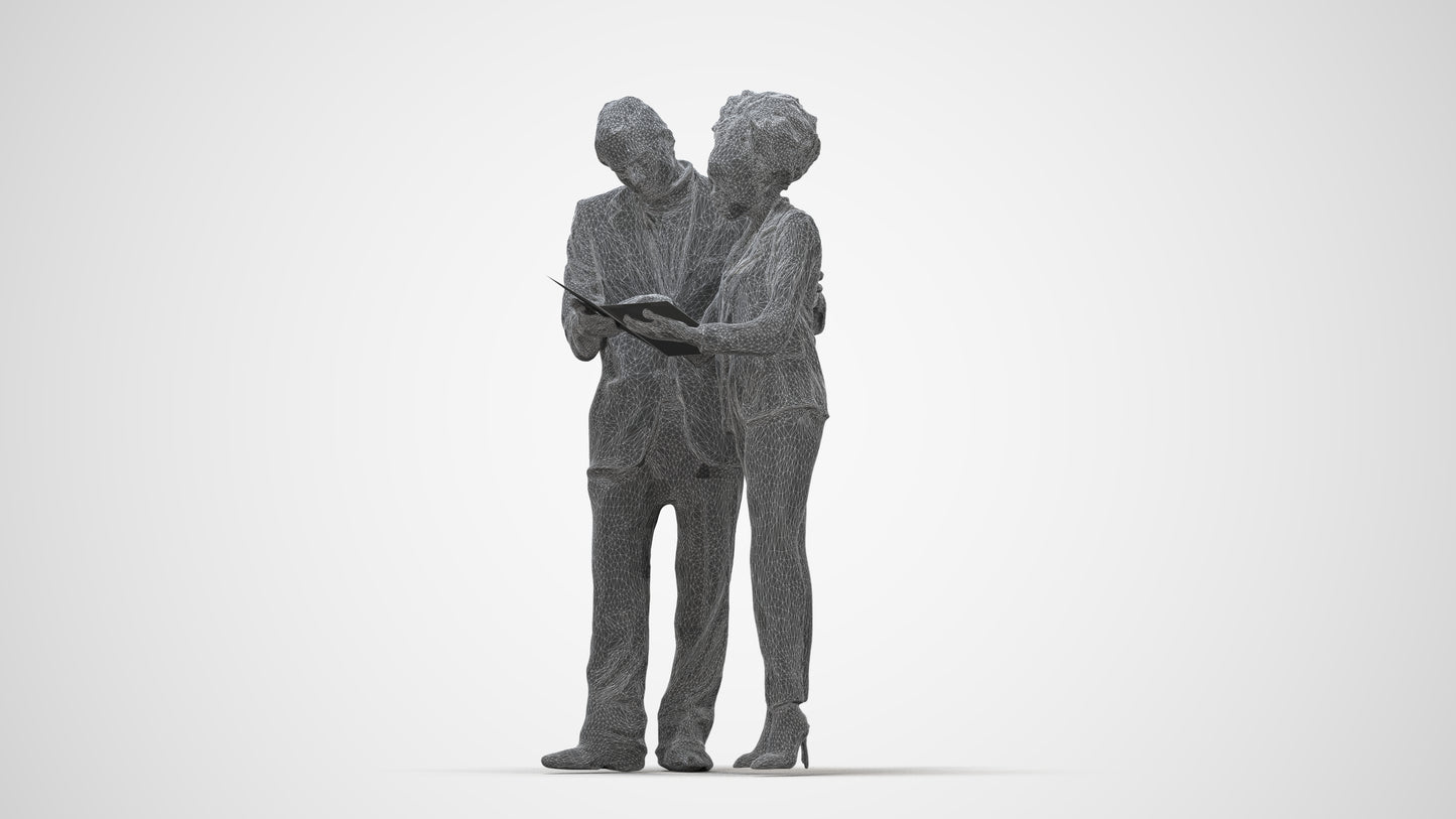 3D people model woman business, scanned human for 3ds Max rendering, wireframe back view