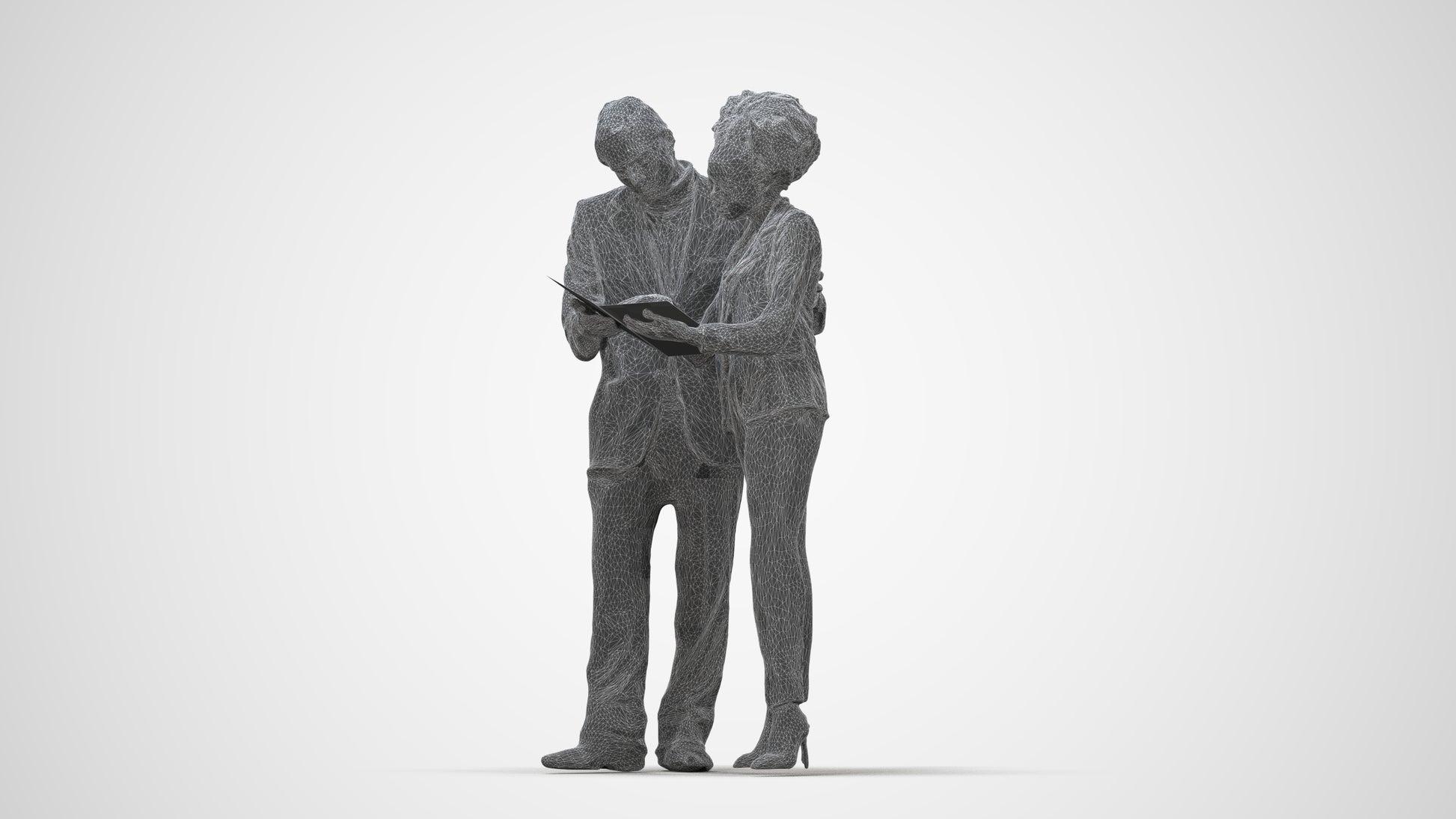 3D people model woman business, scanned human for 3ds Max rendering, wireframe back view