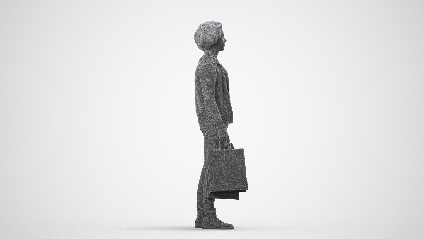 3D people model man formal, scanned human for 3ds Max rendering, wireframe side view