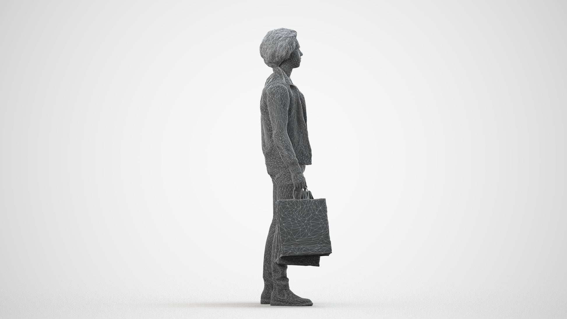 3D people model man formal, scanned human for 3ds Max rendering, wireframe side view