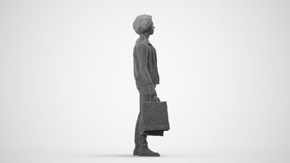 3D people model man formal, scanned human for 3ds Max rendering, wireframe side view