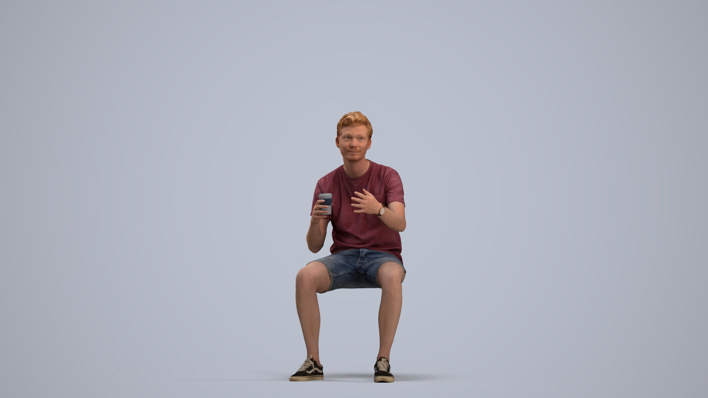 realistic 3D man casual sitting, scanned archviz people for Blender and 3ds Max, standing pose render