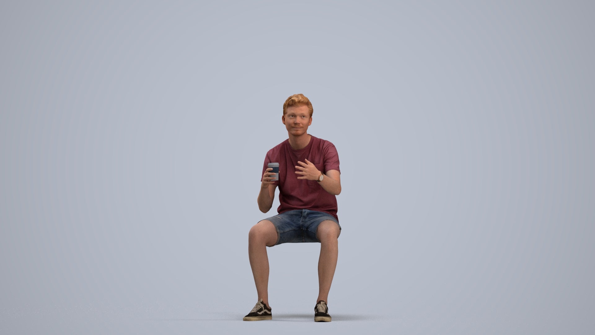 realistic 3D man casual sitting, scanned archviz people for Blender and 3ds Max, standing pose render