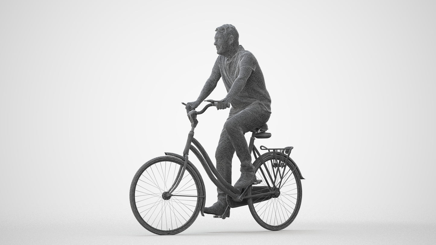 realistic 3D senior man casual cycling, scanned archviz people for Blender and 3ds Max, square thumbnail