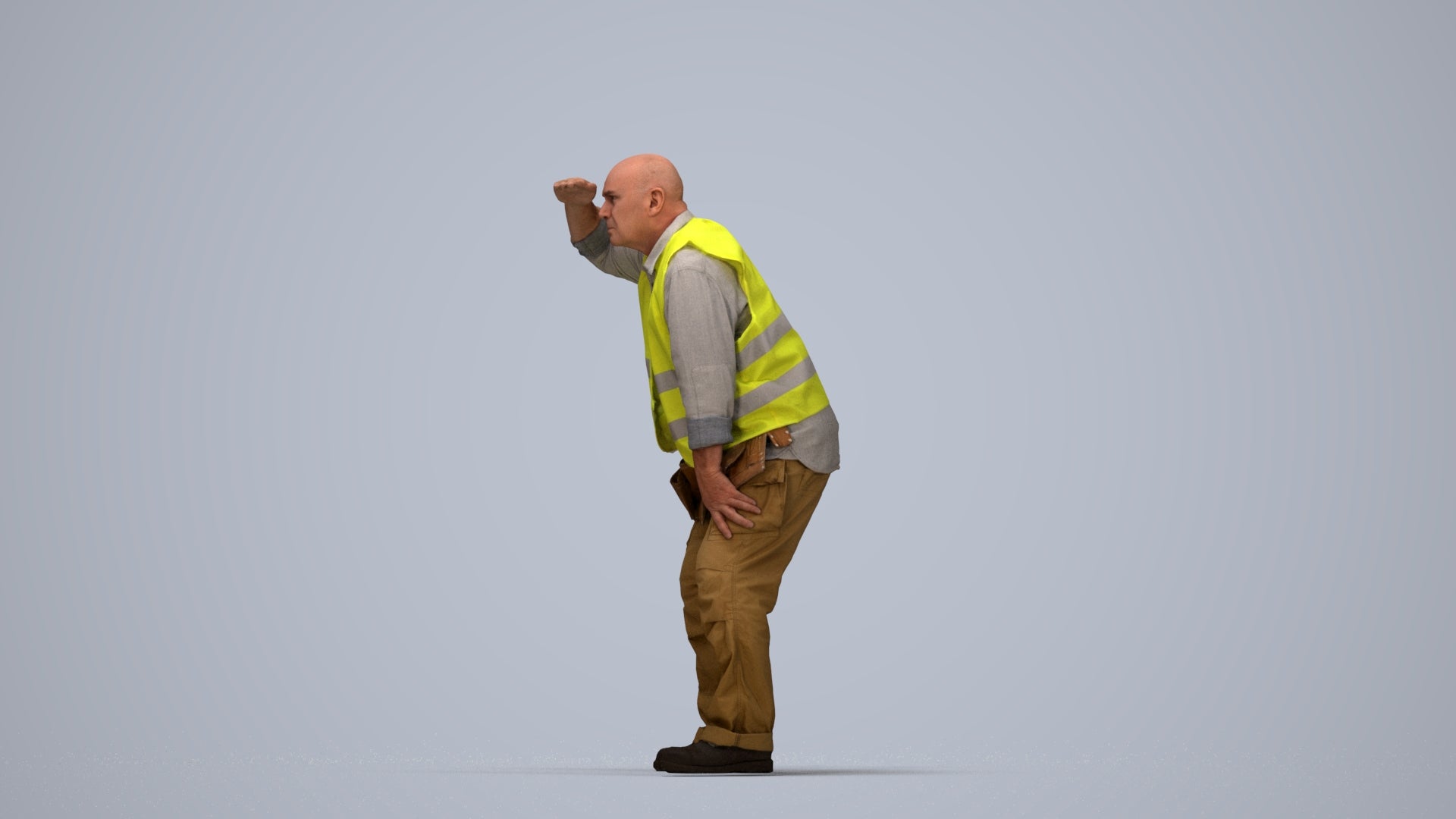 realistic 3D senior man standing, scanned archviz people for Blender and 3ds Max, top-down view render
